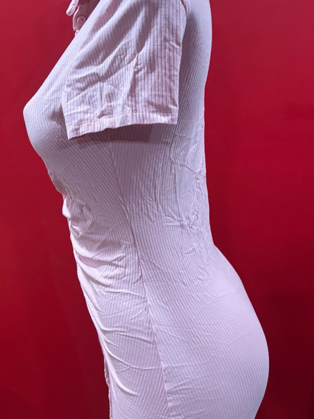 Pink Ruched Button-Front Short Sleeve Top - Picture 2 of 4